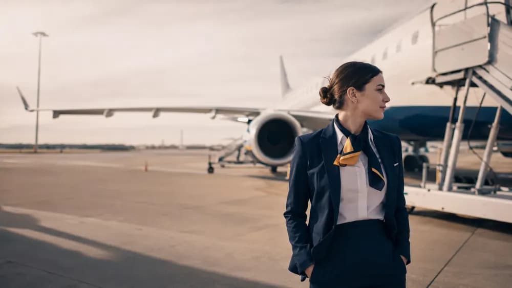 Flight attendant on the tarmac